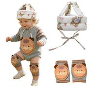 Baby Head Protector and Knee Pads Set - Adjustable, Breathable Anti-Fall Safety Helmet for Toddlers 5-36 Months, Ideal for Learning to Walk Unisex (Bear Protective hat+Knee Pads)