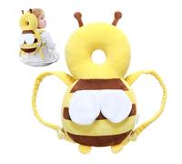 Baby Head Protector Backpack Bee-Shaped Squeaky Stuffed Head Protection Backpack with Chest Strap Breathable Adjustable Non-Slip Protector for Baby Walking, Yellow