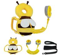 Baby Head Protector Backpack with Toddler Leash, Anti Lost Wrist Link, Adjustable Toddler Head Protection Backpack, 3 in 1 Cute Baby Fall Back Head Protector for Crawling Walking Gifts(Yellow Bee)