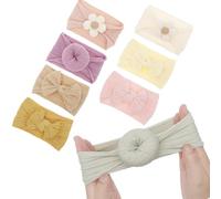 Baby Headband Stretchy Nylon Headbands with Bow Doughnut Flower Design Hair Accessories Elastic Soft Toddler Headdress for Photography Props & Baby Shower Party Gifts(8 Pcs)