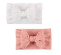 Baby Headbands, Super Stretchy Soft Baby Bows, Cute Headbands, Newborn Headband 6-12 Months as Toddler Headdress Photography Props Accessories (Light Pink White)