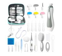 Baby Healthcare and Grooming Kit, 28 in 1 Portable Baby Essentials Kit Electric Nail Trimmer Set with Gas Relief Hair Brush Comb Nasal Aspirator for Newborn Boys Girls (Grey White)
