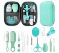 Baby Healthcare and Grooming Kit, Infant Safety Care Set with Hair Brush Comb Nail Clipper, Baby Essentials Kit for Newborn Girls Boys (Green 14 in 1）