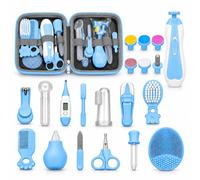 Baby Healthcare & Grooming Kit, 21-in-1 Newborn Essentials Set with Electric Nail Trimmer, Digital Thermometer, Hair Brush, Comb, Nasal Aspirator, Baby Scissors & Medicine Dropper, Blue