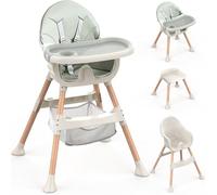 Baby High Chair, 4-in-1 Convertible Highchairs, Adjustable Height,Comfortable Toddler Chair & Table,Removable Double Tray,Ergonomic Feeding Portable for 6 Months to 5 Years,Green