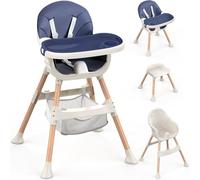 Baby High Chair, 4-in-1 Convertible Highchairs with Adjustable Height,Comfortable Toddler Chair & Table,Removable Double Tray,Ergonomic Portable Feeding,6 Months to 5 Years,Blue