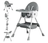 Baby High Chair, 5 in 1 High Chairs for Babies and Toddlers, Travel Foldable High Chair with Foot Rest, Detachable PU Cushion, Double Removable Tray, Adjustable Height & Recline, Locking Wheels