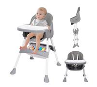 Baby High Chair, 6 in 1 Convertible High Chairs for Babies and Toddlers, Toddler Feeding Chair with Double Removable Tray, Adjustable Footrest & Machine Washable Cushion（Light Gray）