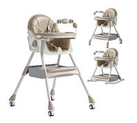 Baby High Chair with Wheels, Rocking Chair, 4-Position Adjustable Tray, Toy Bar, Rocking Function, Food-Grade PP Material, for 6 Month to 3 Year (Khaki)