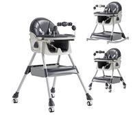 Baby High Chair with Wheels, Rocking Chair, 4-Position Adjustable Tray, Toy Bar, Rocking Function, Food-Grade PP Material, for 6 Month to 3 Year (Grey)