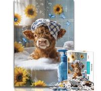 Baby Highland Cow 1000 Pieces Jigsaw Puzzles for Adults And Teens,Stress Reliever Staycation Kill Time with Matching Poster And Trivia Sheet 38x26cm