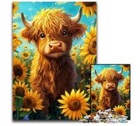 Baby Highland Cow in Sunflower Field 1000 Piece Puzzle Difficult Puzzles for Adults Ideal for Lover Perfect Christmas New Year Valentine's Gift 1000 PCS(75x50cm)