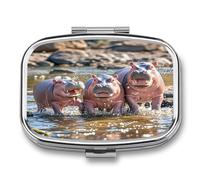 Baby Hippos Pill Case Travel Portable Pocket Pill Box 2 Compartment Medicine Case Large Capacity Daily Pill Cases Vitamin Organizer Medicine Organizer Small Pill Box