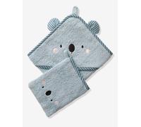 Baby Hooded Bath Cape With Embroidered Animals blue medium solid