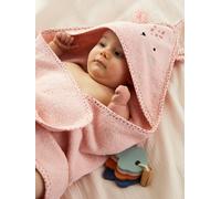 Baby Hooded Bath Cape With Embroidered Animals pink medium solid