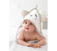 Baby Hooded Bath Cape With Embroidered Animals white