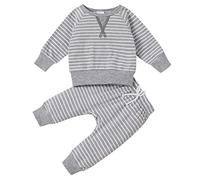 Baby Hoodie Boys Toddler Newborn Children Baby Boys Girls Striped Patchwork Long Sleeve Blouse Tops Cotton Elastic Waist Trousers Outfit Set 2 Pieces Clothing Costume Soldier Children, gray, 2-3 Years