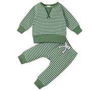 Baby Hoodie Boys Toddler Newborn Children Baby Boys Girls Striped Patchwork Long Sleeve Blouse Tops Cotton Elastic Waist Trousers Outfit Set 2 Pieces Clothing Costume Soldier Children, Green, 12-18