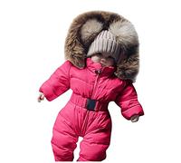 Baby Hoodie Snowsuits Winter Thick Warm Down Jumpsuits Fuzzy Zip up Padded Snowsuit Romper Jacket Coats for Boys Infant Girls Fleece Puffer Down Clothes (Red, 12-18 Months)