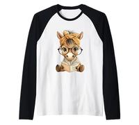 Baby Horse Small Book Reading Animal Lover Graphic Portrait Raglan Baseball Tee