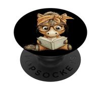 Baby Horse Small Book Reading Graphic Portrait Large Glasses PopSockets Adhesive PopGrip