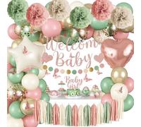 Baby in Bloom Baby Shower Decorations, Sage Green Dusty Blush Pink Gold Sand White Latex Confetti Balloons with Banner Cake Topper Pom Poms Tassel for Girls Boho Fairy Floral Birthday Party Decoration