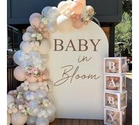 Baby in Bloom Backdrop Sign, Champagne Balloon Arch Background Sticker with Decorations, Baby Shower Photo Background