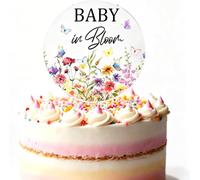 Baby in Bloom Cake Topper, Wildflower Butterfly Floral Clear Acrylic Cake Decoration, Boho Garden Baby Shower Gender Reveal Party Supplies, Newborn Welcome Dessert Topper (Syle-2)