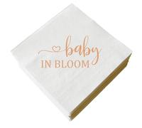 Baby In Bloom Napkins Pack of 50 Rose Gold Foil Baby Shower Cocktail Napkins for Boys Girls Gender Reveal Disposable Party Paper Napkins Beverage Napkins 3 Ply
