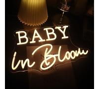 Baby In Bloom Neon Signs Led Gender Reveal Party Boy/Girl Decorations Neon Letters Signs Pregnancy Announcement Party Supplies Baby Shower Yard Signs(warm white)