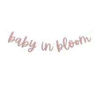 Baby in Bloom Rose Gold Glitter Banner Sign Garland Pre-Strung for Spring Baby Shower Floral Theme Baby Shower Decorations (Rose Gold)