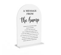 Baby in Bloom Shower Decorations, Baby Shower Sign, Newborn Gifts, Message From The Bump Signs, Modern Calligraphy Arched Acrylic Table Top Signs With Stand for Gender Reveal Party Decoration (White)
