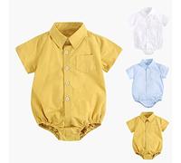 Baby Infant Boys Buttons Romper Color Formal Solid Short Sleeve Bodysuits with Pockets Newborn Boys Summer Casual Lightweight One Piece Romper Clothes (Blue, 12-18 Months)