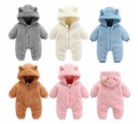 Baby Infant Fuzzy Hooded Jumpsuits Zipper Fleece Fall Winter Warm Hooded Jumpsuits Clothes Newborn Boys Girls Solid One Piece Romper Coats Tops Soft Comfy Bodysuits (Grey, 6-9 Months)