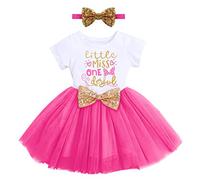 Baby Infant Girl First 1st Birthday Princess Tutu Dress Cake Smash Outfit Little Miss One Derful Cotton Short Sleeve A-line Bowknot Tulle Princess Skirt Headband Set Party Photo Props Hot Pink 1 Year