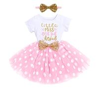 Baby Infant Girl First 1st Birthday Princess Tutu Polka Dots Dress Cake Smash Outfit Little Miss One Derful Cotton Short Sleeve A-line Bowknot Tulle Princess Skirt Heabdand Set Photo Props Pink 1 Year