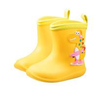 Baby Infant Rain Boots Cardigan Dinosaur Soft Rubber Water Booties Kids Boys Outdoor Waterproof Lightweight Flat Non Slip Water Shoes Cute Comfy (Yellow, 3-4 Years)