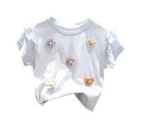 Baby Infant Ruffle Short Sleeve Flower T Shirt Toddler Boys Girls Kids Loose Casual Summer Clothes Tops Trendy Basic Toddler Cotton Tshirts Boys Toddler Train Shirt 3t(Blue, 18-24 Months)