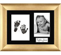 Baby Inkless Hand and Footprint Kit Antique Gold Frame/Black 3 Hole Mount/Black Prints