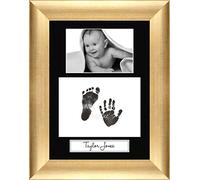 Baby Inkless Hand and Footprint Kit Antique Gold Frame/Black 3 Hole Portrait Mount/Black Prints