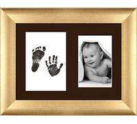 Baby Inkless Hand and Footprint Kit Antique Gold Frame/Brown 2 Hole Mount/Black Prints