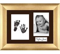 Baby Inkless Hand and Footprint Kit Antique Gold Frame/Brown 3 Hole Mount/Black Prints