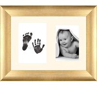 Baby Inkless Hand and Footprint Kit Antique Gold Frame/Cream 2 Hole Mount/Black Prints