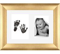 Baby Inkless Hand and Footprint Kit Antique Gold Frame/White 2 Hole Mount/Black Prints