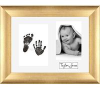 Baby Inkless Hand and Footprint Kit Antique Gold Frame/White 3 Hole Mount/Black Prints