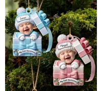 Baby Inside Gift Box - Personalized Custom Acrylic Ornament,Baby's 1st Christmas Ornament,Lovely Keepsake to Celebrate Baby's First Christmas Ornament,Xmas Keepsake Gift for First New Mom Dad Family