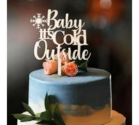 Baby It’s cold outside Cake Topper for Baby Shower Party Decoration-Christmas Party Cake Decoration-Wooden Winter Theme Decor with Snowflake