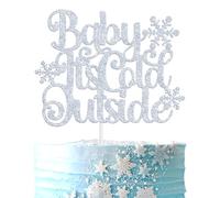 Baby It's Cold Outside Cake Topper, Winter wonderland/Sweet Little Snowflake, Snowflake Theme Baby Shower/Gender Reveal First Birthdy Party Decorations Supplies, Silver Giltter