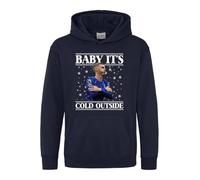 Baby Its Cold Outside Christmas Hoodie, Palmer Blue Christmas Hood, Xmas Secret Santa Hoodie, Xmas Unisex Top (Navy, 12 Years)