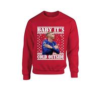 Baby Its Cold Outside Christmas Jumper Palmer Cole Funny Football Celebration Chelsea Blue Sweater Xmas Gift present idea unisex kids Adults Sweatshirt(L, Red)